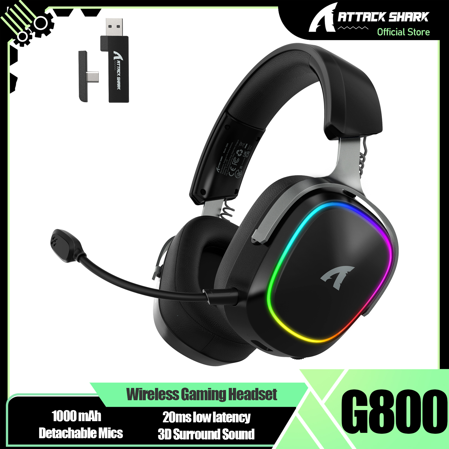 Pc Gaming Earphones - ATTACK SHARK G800 Wireless Gaming Headset,