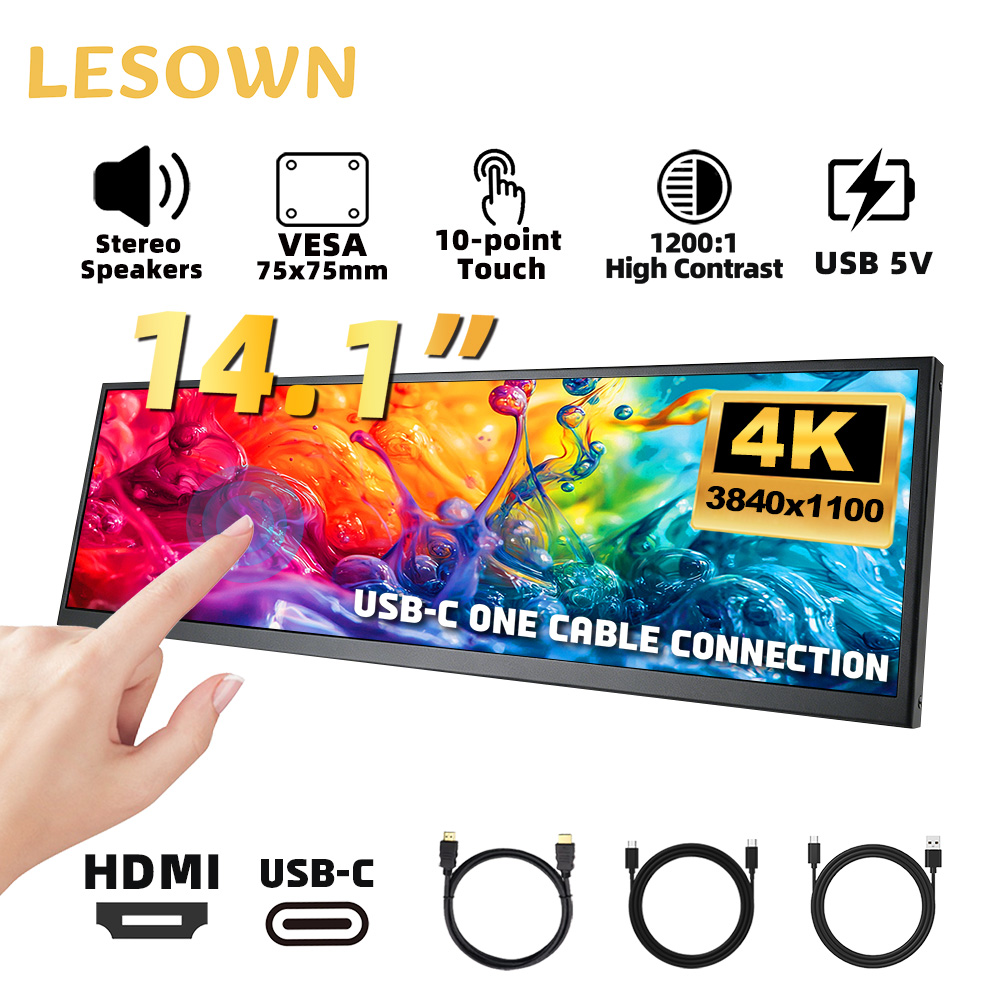 LESOWN PC Case Monitor 14.1inc - مراجعة Pc Gaming Ultrawide Monitor وسعره