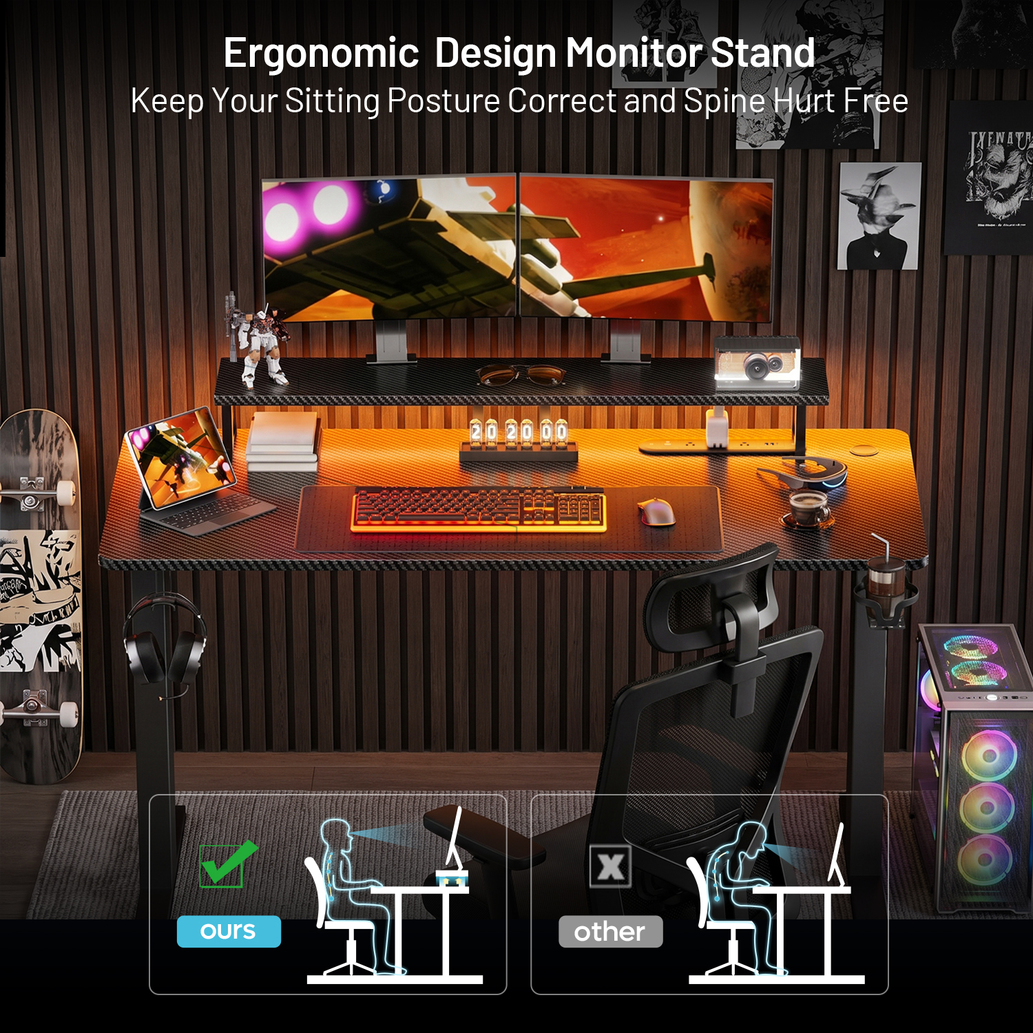 Gaming Desk with LED Lights &  - مراجعة Pc Gaming Earbuds وسعره