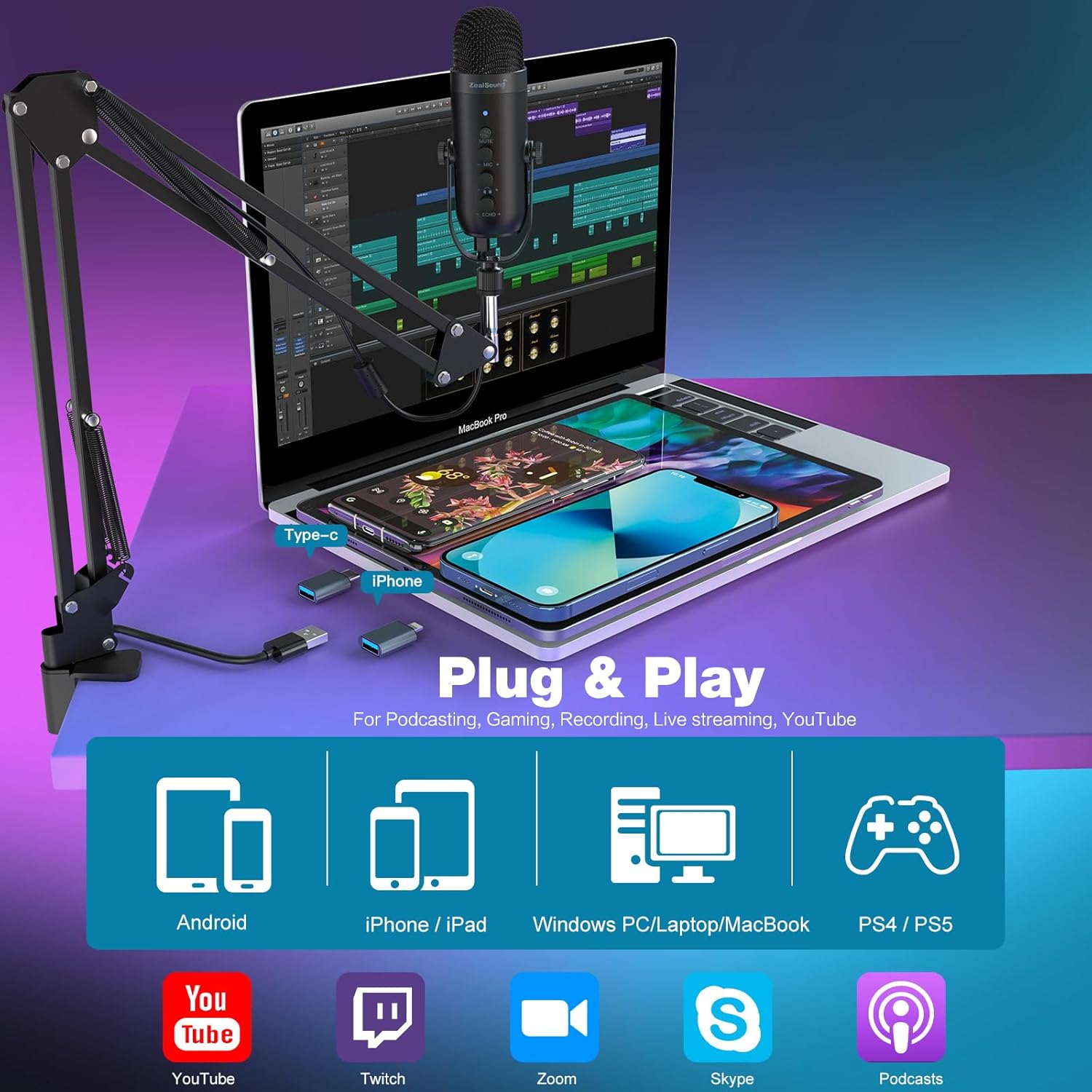 USB Podcast Microphone With Bo - مراجعة Pc Gaming Youtubers وسعره